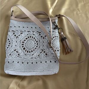 The Sak Crochet Crossbody Bag in Cream and Tan